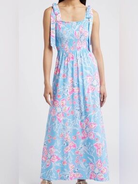Lilly Pulitzer light Blue Dress with Pink Floral Accents